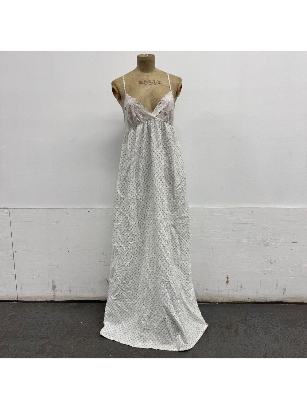 1-of-1 Reworked Vintage Blue Calico Lace Maxi Slip Dress / Nightgown